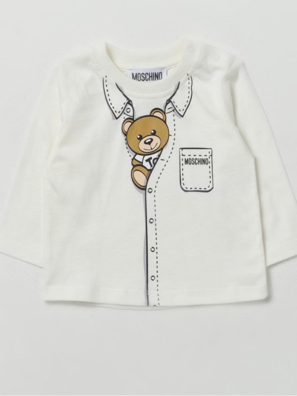 Moschino Kids Long Sleeve Tee Shirt Teddy Print White